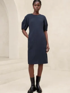 Lantern-Sleeve Knee-Length Dress