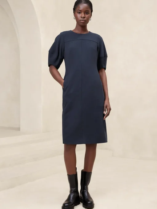 Lantern-Sleeve Knee-Length Dress