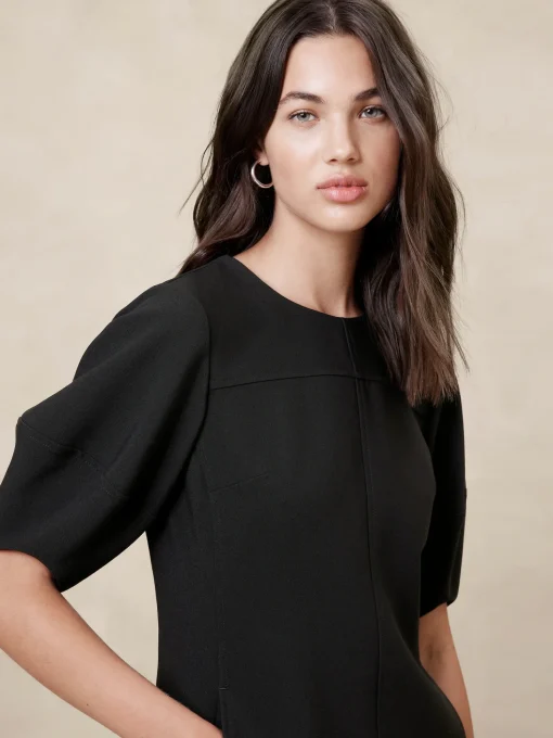Lantern-Sleeve Knee-Length Dress