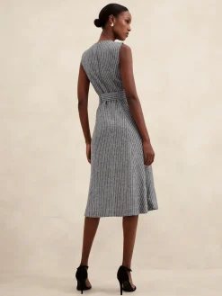 Linen-Blend Button Midi Dress
