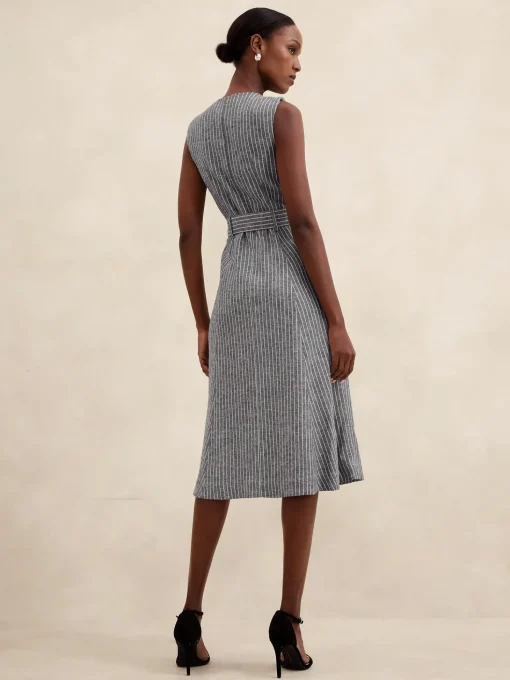 Linen-Blend Button Midi Dress