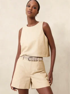 Linen-Blend Cropped Shell
