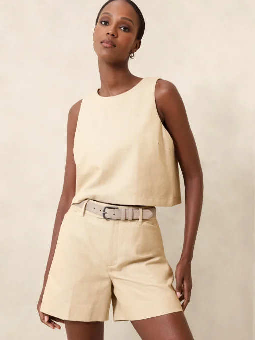 Linen-Blend Cropped Shell