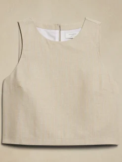 Linen-Blend Cropped Shell