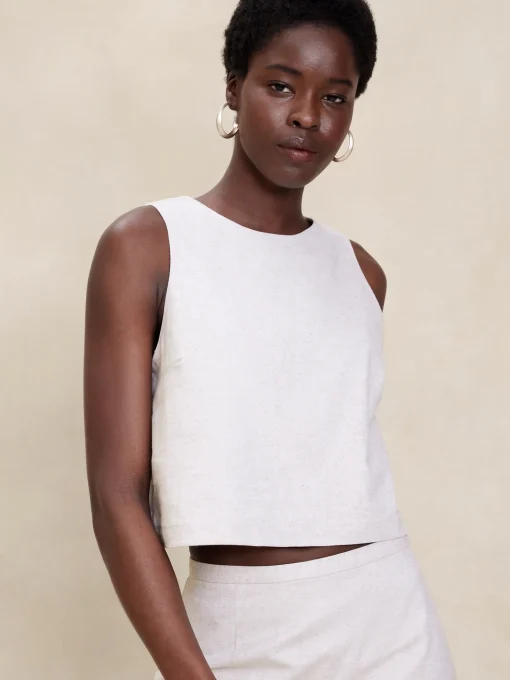 Linen-Blend Cropped Shell