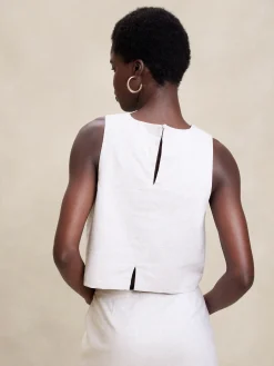 Linen-Blend Cropped Shell