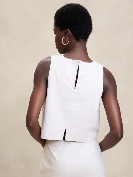 Linen-Blend Cropped Shell
