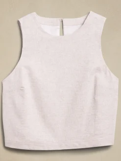 Linen-Blend Cropped Shell