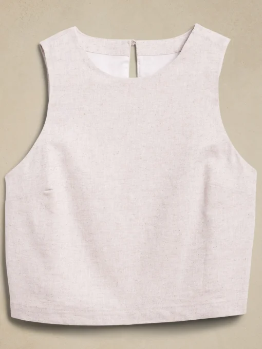 Linen-Blend Cropped Shell