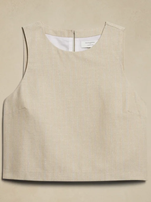Linen-Blend Cropped Shell