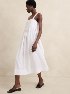 Linen-Blend Drapey Midi Dress
