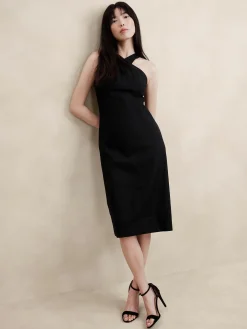 Linen-Blend Midi Dress