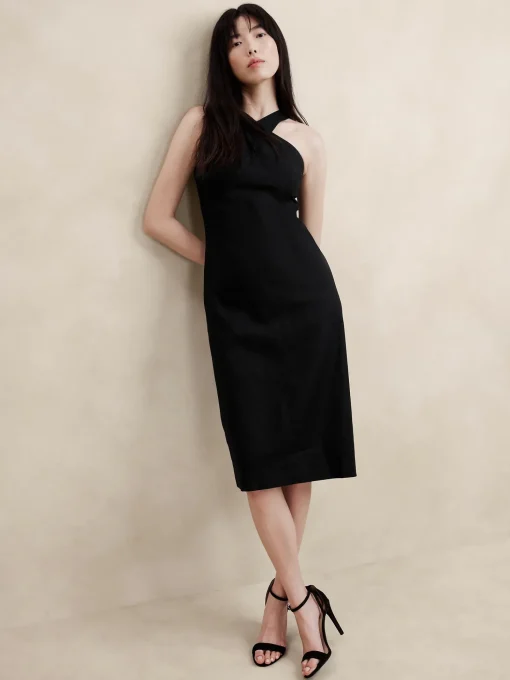 Linen-Blend Midi Dress