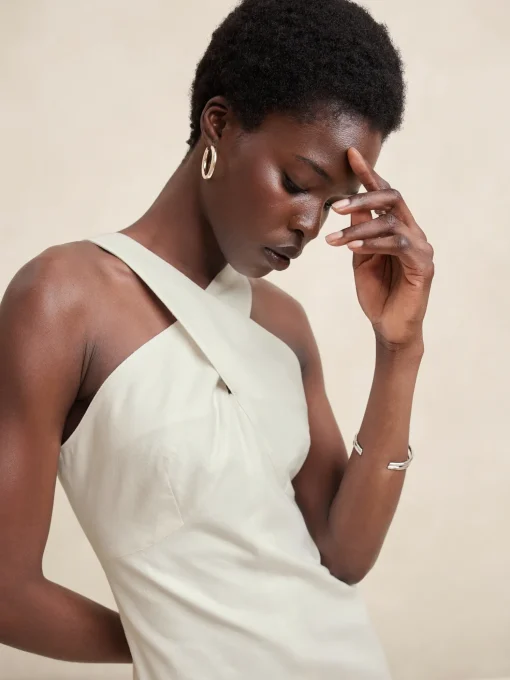 Linen-Blend Midi Dress