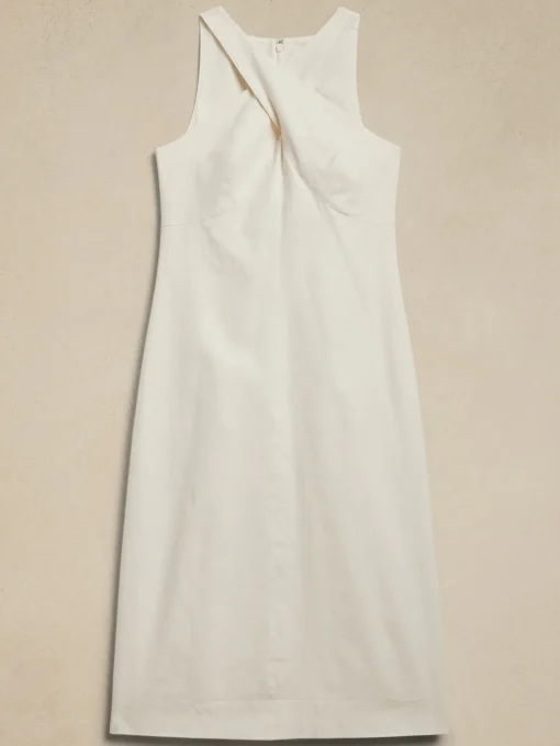 Linen-Blend Midi Dress