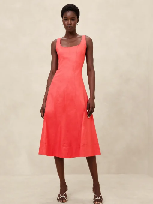 Linen-Blend Midi Dress