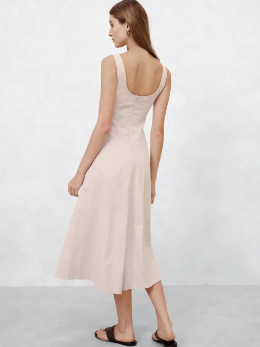 Linen-Blend Midi Dress