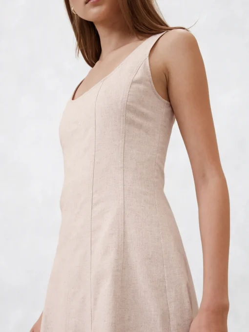 Linen-Blend Midi Dress