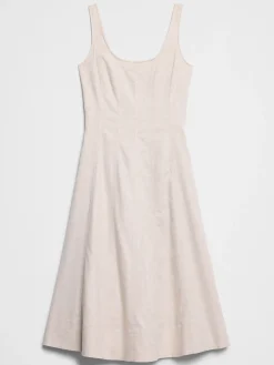 Linen-Blend Midi Dress