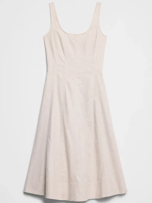 Linen-Blend Midi Dress