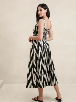 Linen-Blend Pleated Midi Skirt