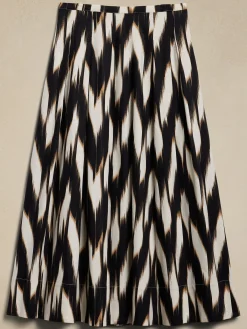 Linen-Blend Pleated Midi Skirt