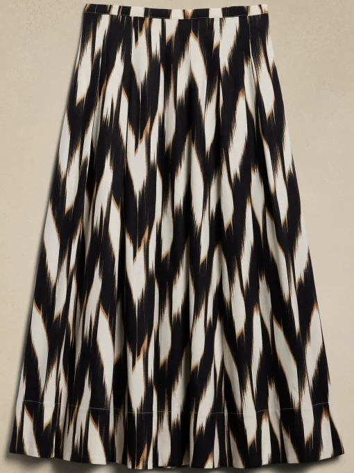 Linen-Blend Pleated Midi Skirt