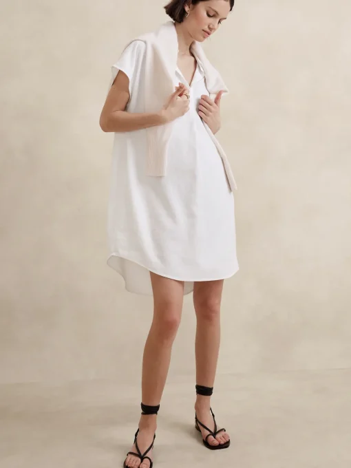 Linen-Blend Popover Mini Dress