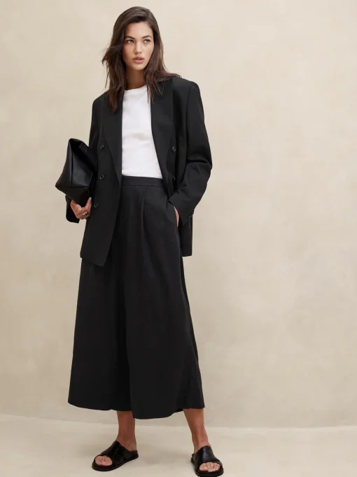 Linen-Blend Pull-On Wide-Leg Cropped Pant