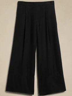 Linen-Blend Pull-On Wide-Leg Cropped Pant