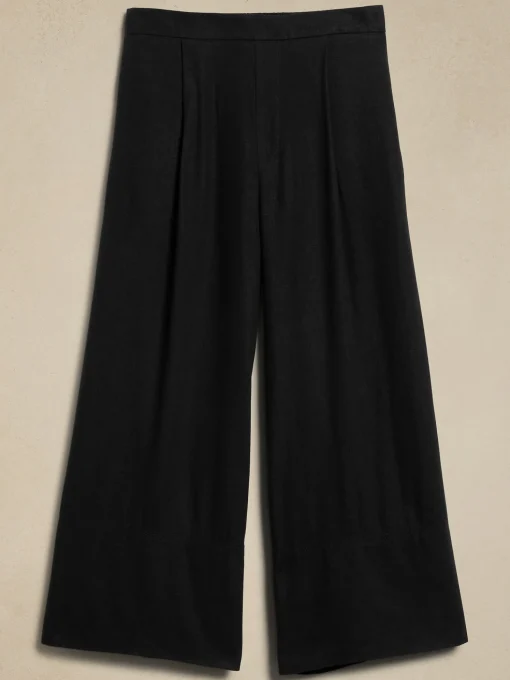 Linen-Blend Pull-On Wide-Leg Cropped Pant