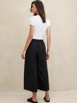 Linen-Blend Pull-On Wide-Leg Cropped Pant