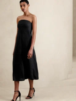 Linen-Blend Tube Maxi Dress
