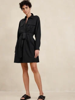 Linen-Blend Utility Mini Shirtdress