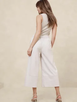 Linen-Blend Wide-Leg Cropped Pull-On Pant