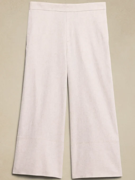 Linen-Blend Wide-Leg Cropped Pull-On Pant