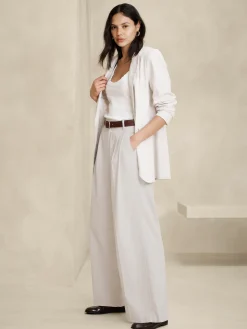 Linen-Blend Wide-Leg Pleated Trouser