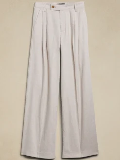 Linen-Blend Wide-Leg Pleated Trouser