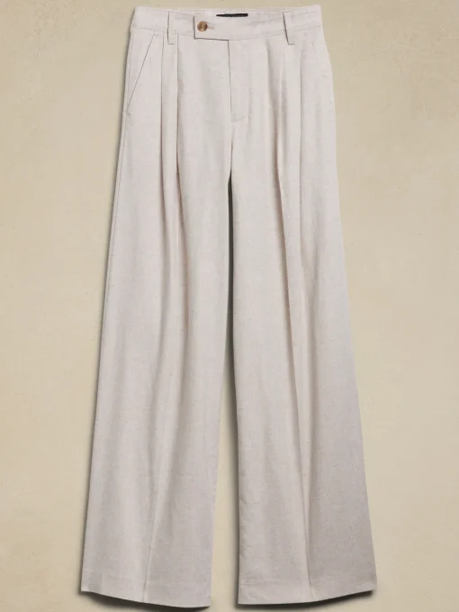 Linen-Blend Wide-Leg Pleated Trouser