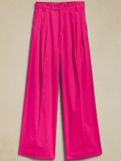 Linen-Blend Wide-Leg Pleated Trouser