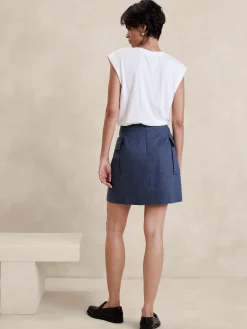 Linen-Blend Wrap Mini Skirt