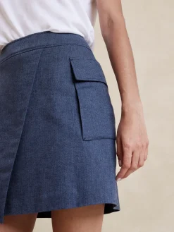 Linen-Blend Wrap Mini Skirt