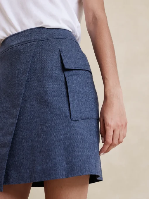 Linen-Blend Wrap Mini Skirt