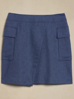 Linen-Blend Wrap Mini Skirt