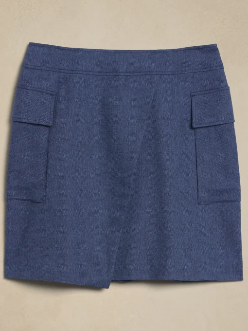 Linen-Blend Wrap Mini Skirt