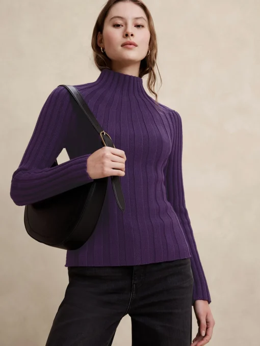 Mock-Neck Ribbed Sweater