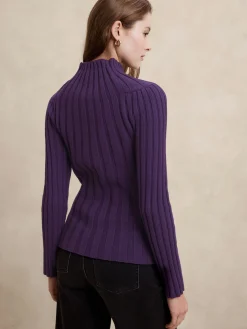Mock-Neck Ribbed Sweater