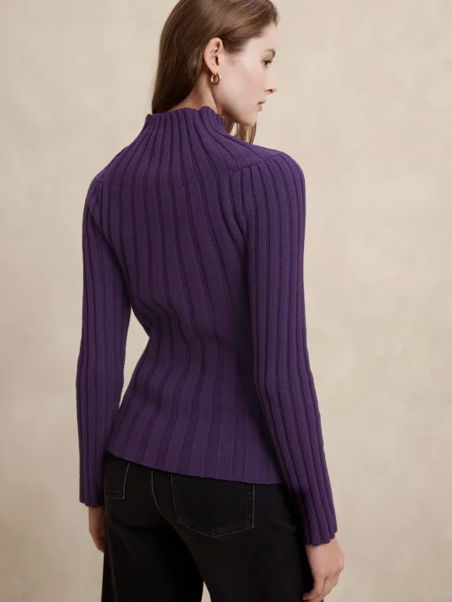 Mock-Neck Ribbed Sweater