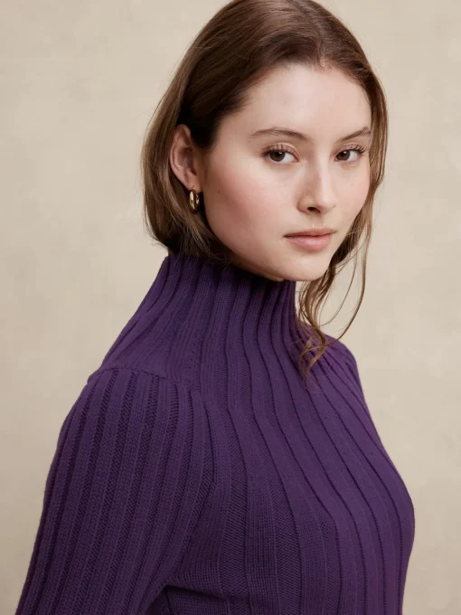 Mock-Neck Ribbed Sweater