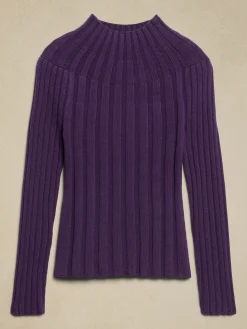Mock-Neck Ribbed Sweater